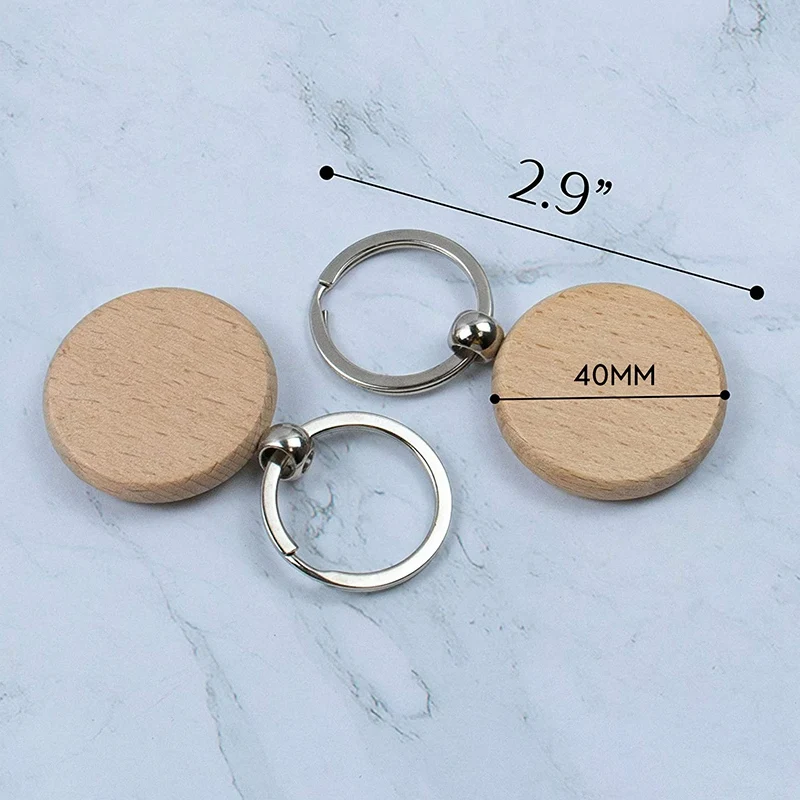 10Pcs Blank Round Wooden Key Chain Diy Wood Keychains Key Tags Can Engrave Diy Gifts 40X40mm