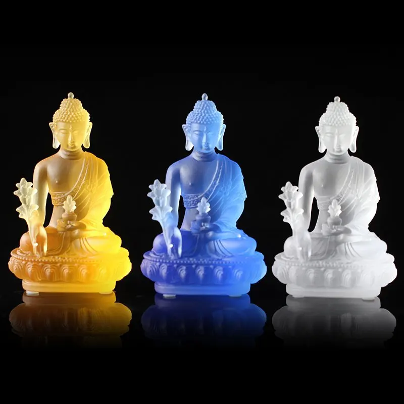 High quality Buddha statue pharmacists lapis lazuli 7 colours  colored glaze golding medicine guru Buddha Buddhism statue