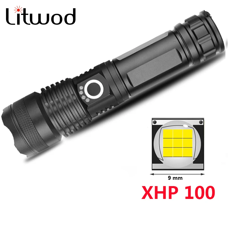 

XHP100 9-core Powerful Led Flashlight Usb Rechargeable 18650 26650 Battery Zoomable Torch Aluminum Waterproof Light Lantern 30W