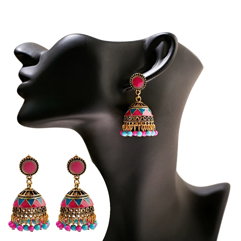 Ethnic Black Geometric Gold Color Bell Turkish Earring Women Vintage Fantasy Earrings Indian Jewelry Boucles D\'oreille