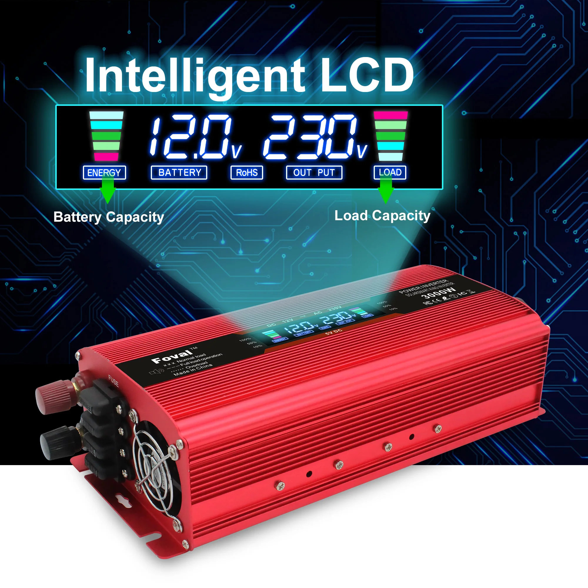 3000W Multifunctional Car Inverter 12V /24V To 220v Cigarette Lighter Plug Dual EU Socket With LCD Display