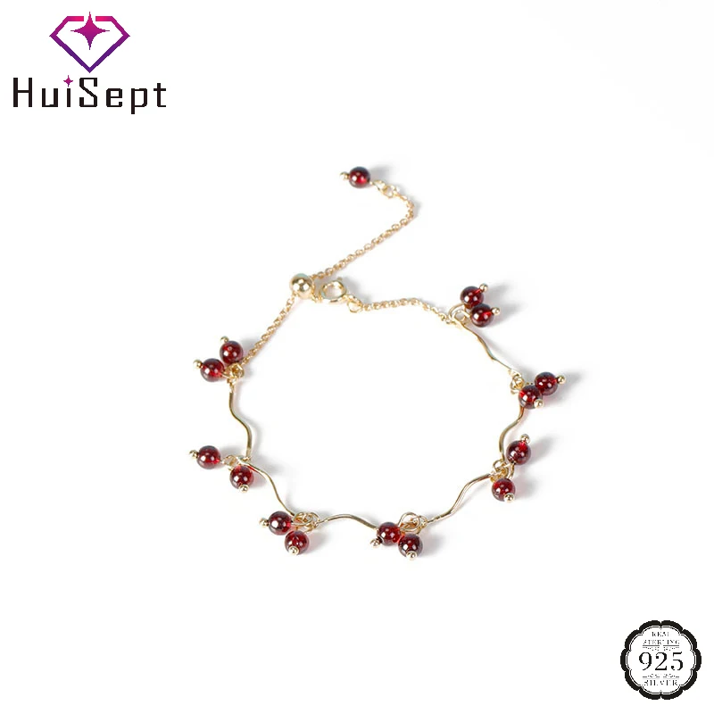 

HuiSept Bracelet for Women 925 Silver Jewelry with Garnet Gemstone Hand Accessories Wedding Birthday Party Bridal Gift Wholesale