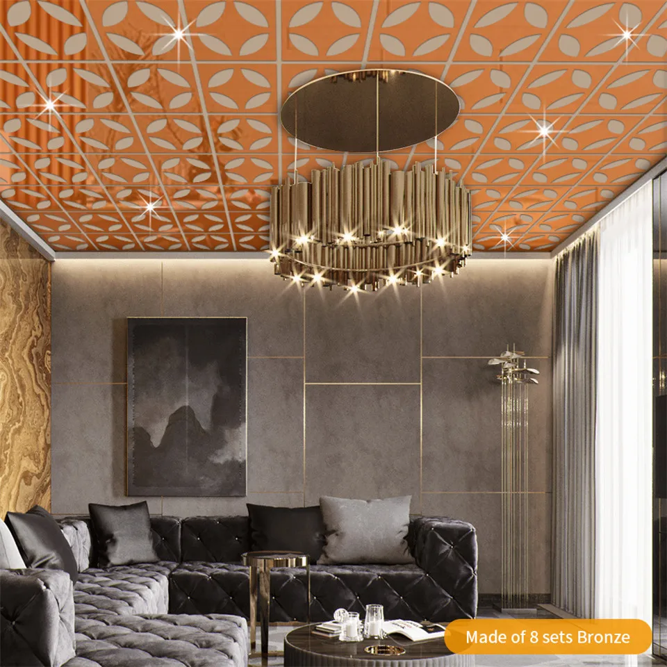 12Pcs/Set Home Decoration Round Acrylic Mirror Sticker Hollow Design Wallpaper For Living Room Bedroom Decor Mirror-like Decals image 4