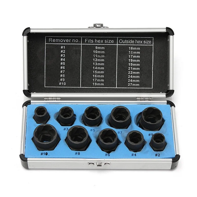 Imagem -05 - Parafuso Danificado Soquete Extrator de Parafuso Porca Hexagonal Conjunto de Brocas Brocas Soquete Caixa de Alumínio Ferramenta de Desmontagem