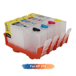 hp670 Refillable ink Cartridge for HP 670 XL 4 color for HP deskjet 3525 4625 4615  5525 6525 printer cartridge with chips