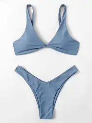 ZTVitality Solid Tie Sexy Bikini 2021 Venta caliente Sujetador acolchado Vendaje de pierna alta Push Up Bikini Set Traje de baño brasileño Traje de baño para mujer biquini