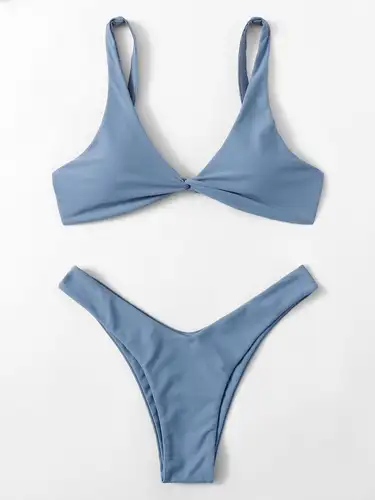 Imagen 1 del producto ZTVitality Solid Tie Sexy Bikini 2021 Venta caliente Sujetador acolchado Vendaje de pierna alta Push Up Bikini Set Traje de baño brasileño Traje de baño para mujer biquini
