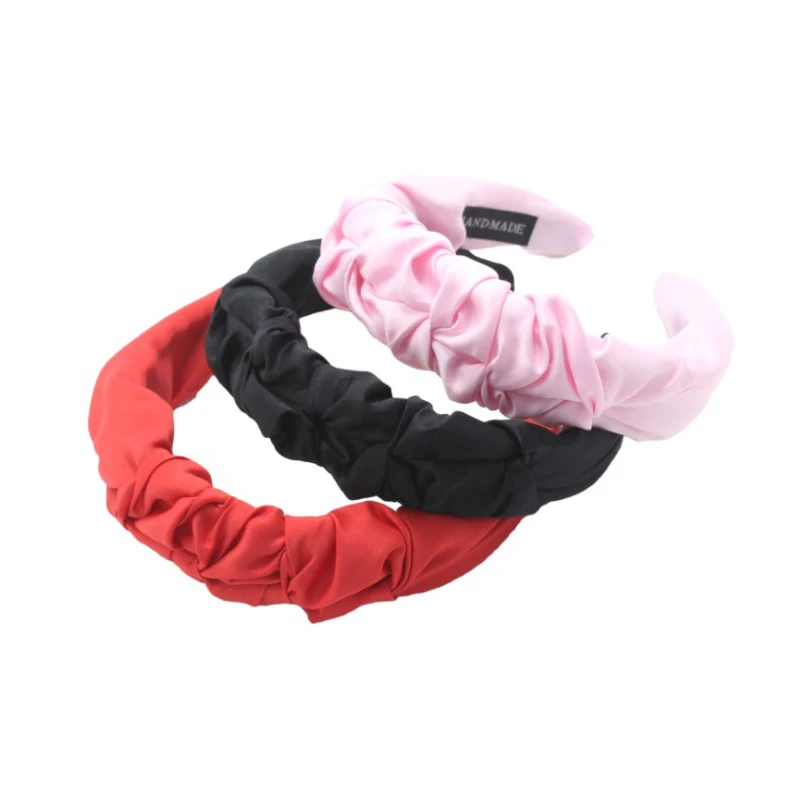 women candy solid color wrinkled headband  wide-brim knotted face wash hairband headbands girl hair band hair accessories