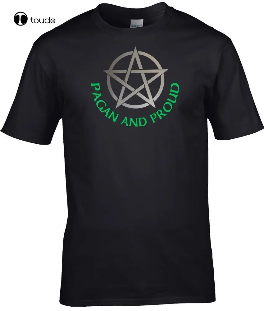 Pagan T Shirt Pagan And Proud With Silver Pentacle Mens Witch Wicca Druid S-3Xl