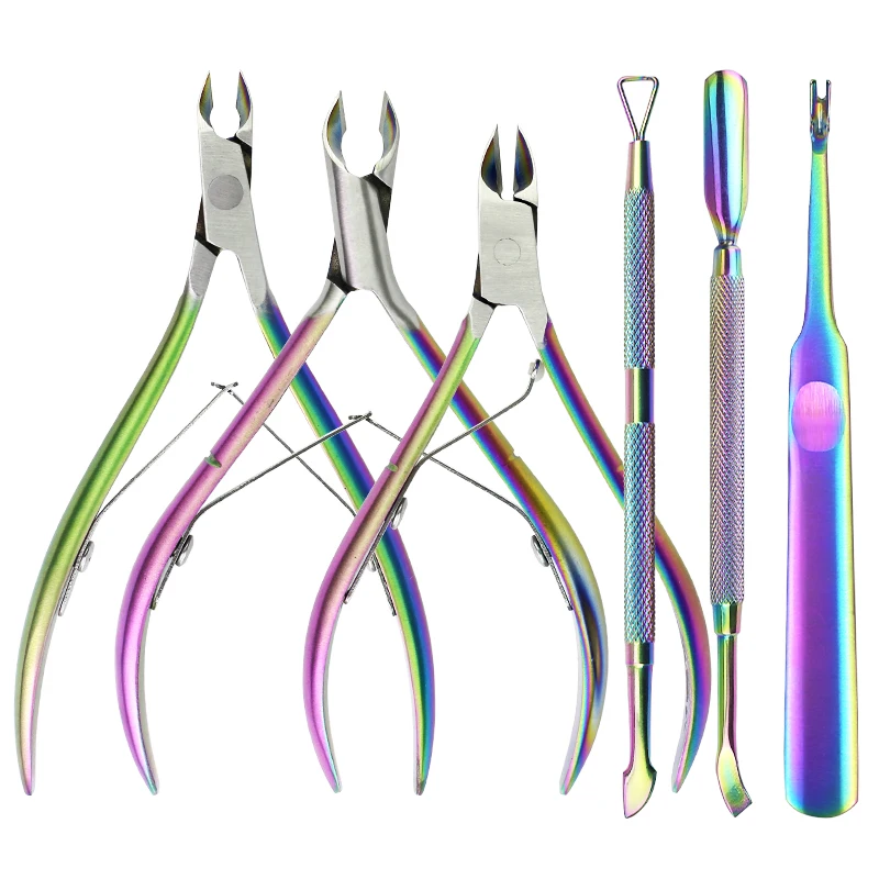 Arte Clavo Rainbow Stainless Steel Nail Art Tools Cutter Nail Nippers Dead Skin Gel Polish Remover Tweezer Pedicure Manicure Set