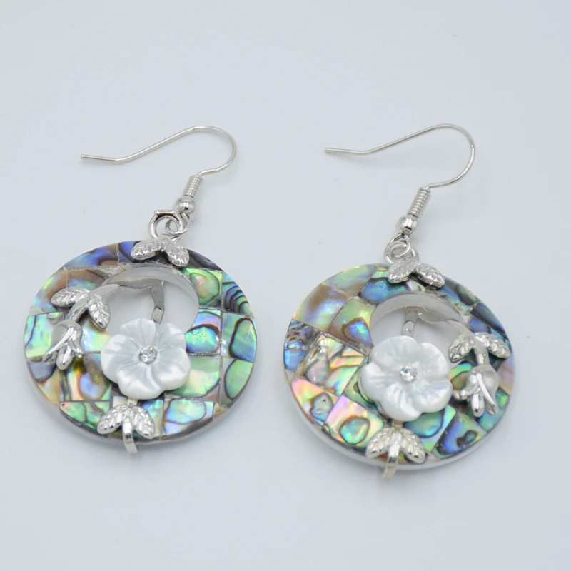 Natural Abalone Shell Hook Earrings Round Hollow Donut Dangle Earring Zircon Flower Charms Fashion Jewelry for Women Gifts