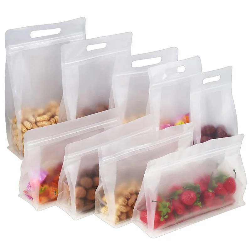 500Pcs/Lot Eight-side Thickened Plastic Bag Frosted Transparent Packaging Bag Candy/Flower Tea/Cat Food/Fishing Bait Ziplock Bag