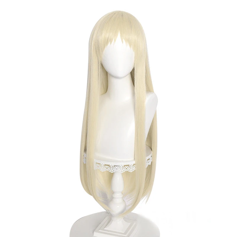 Anime Cosplay Kakegurui Runa Yomozuki Wigs Long Straight Blonde Wig with Neat Bang Heat Resistant Synthetic Wigs for Women Girls