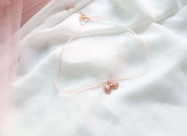 1Set Korean Pink Choker Necklace Sweet Lace Flower Collar Simple Fashion Necklaces for Women Girls Summer Temperament Jewelry