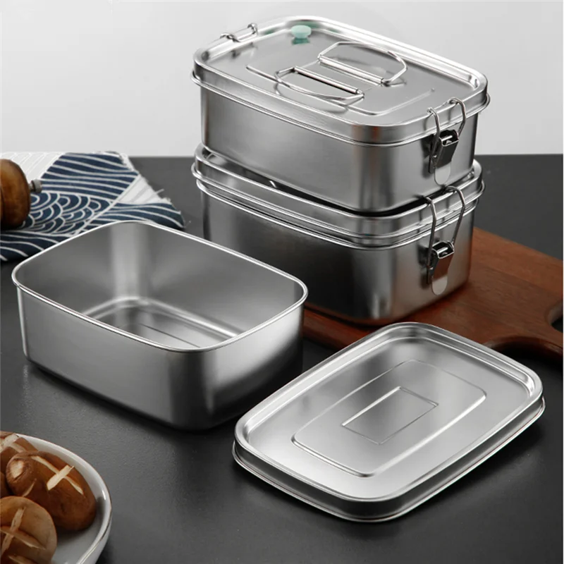 Stainless Steel Lunch Bento Box with Lid Large Capacity Double Layer Anti-Leak Food Storage Container Kitchen Tableware