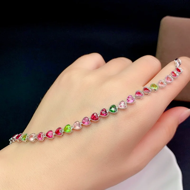 Gemicro Jewellery 100% Pure Natural Brazilian Candy Color High Quality Charm Tourmaline Bracelet with 925Sterling Silver Jewelry