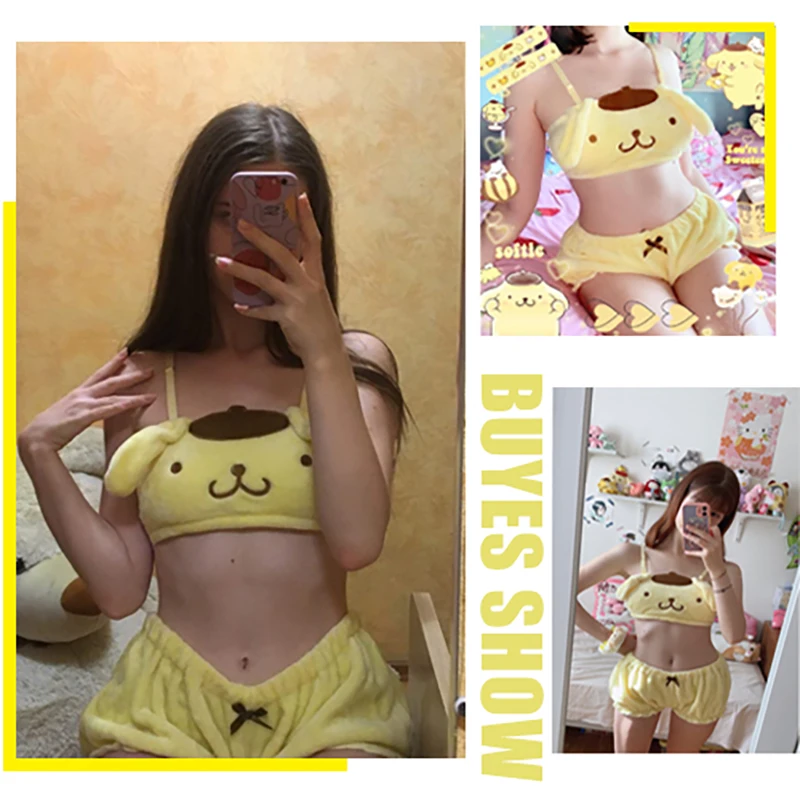 Lovely Velvet Women Sleepwear Sets Kawaii Pajama Cute Tube Top and Shorts Underweart Anime Cat Ladies Long Ear Cosplay Costumes