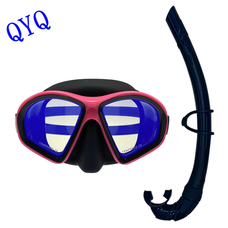 QYQ máscara de buceo de moda con lente de vidrio templado de hierro de Color galvanizado, tubo de ventilación de gel de sílice respetuoso con el medio ambiente