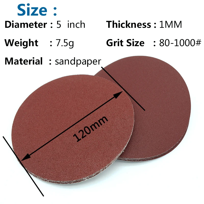 20pcs 5 inch 125mm Round Self Adhesive Sandpaper Disk Sand Sheets Grit 80-1000 Sanding Disc for Sander Grits Abrasive Tools