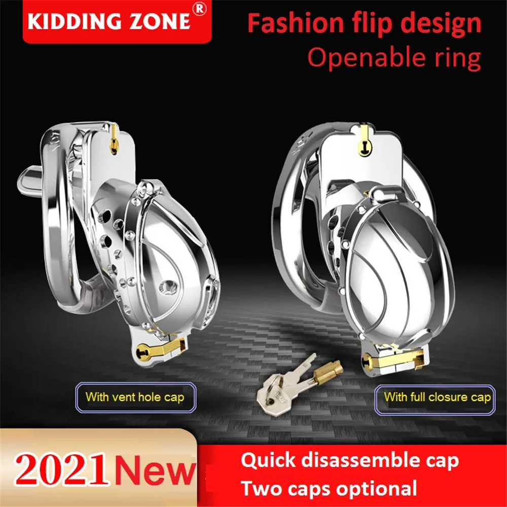 New Arrival Openable Ring Quick Disassemble Cap Flip Design Male Metal Cock Cage Stainless Steel Chastity Device Sex Toy A6