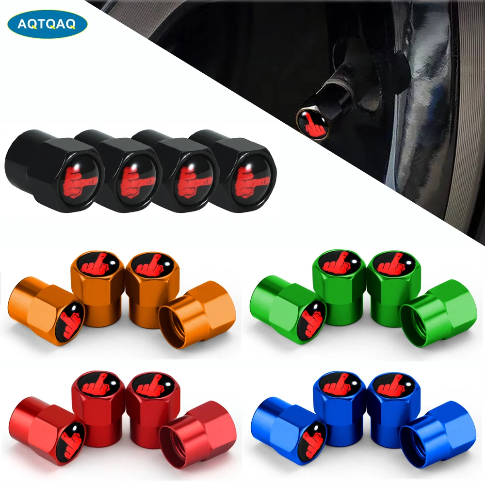 4Pcs/Set Car Tire Valve Caps Aluminium Alloy/Copper Middle Finger Logo Valve Caps Wheel Tires Tire Stem Air Cap Airtight Covers