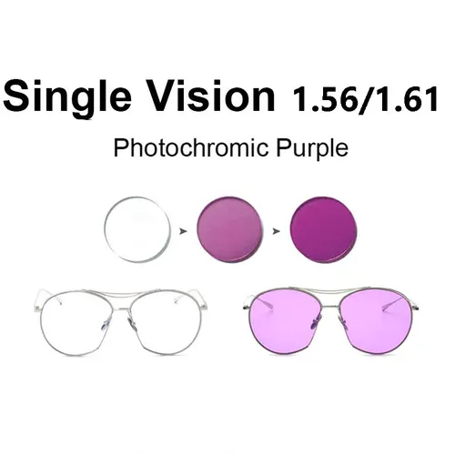 Imagen 1 del producto 1,56/1,61 lente fotocromática rosa o azul o púrpura de visión única rango SPH -8,00 ~ + 6,00 Max CLY -6,00 lentes ópticas para gafas