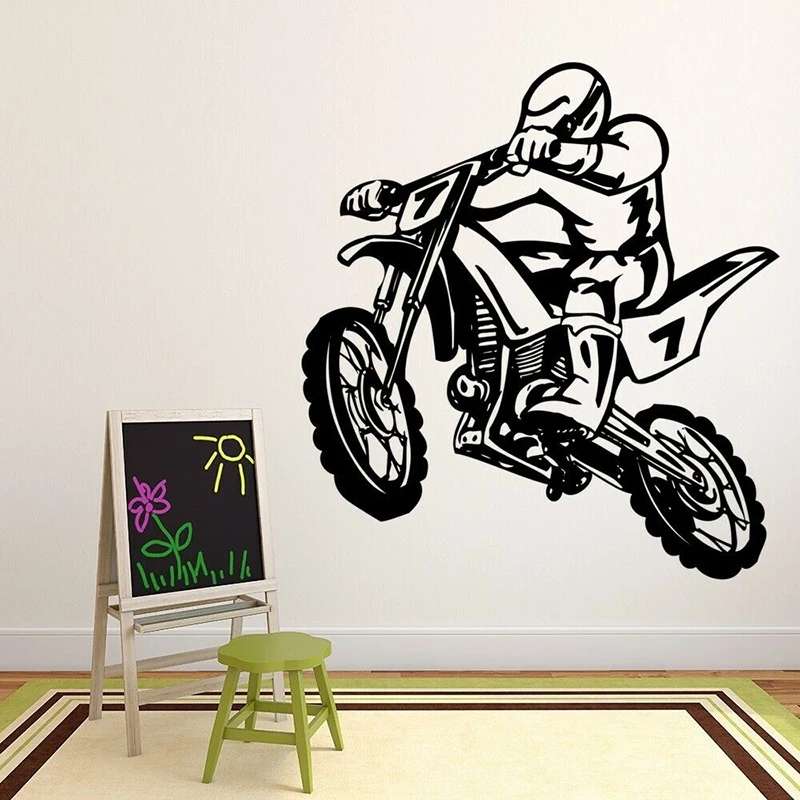 Dirt Bike Wall Decal Stunt Motocross Cool Style Vinyl Window Stickers Teens Boys Bedroom Man Cave Home Decoration Wallpaper E372