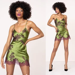 Short Green Women Night Robe Two-piece Lace Applique Lingerie Custom Made Bridal Sleepgowns Cheap Sleepwear Party Pajama