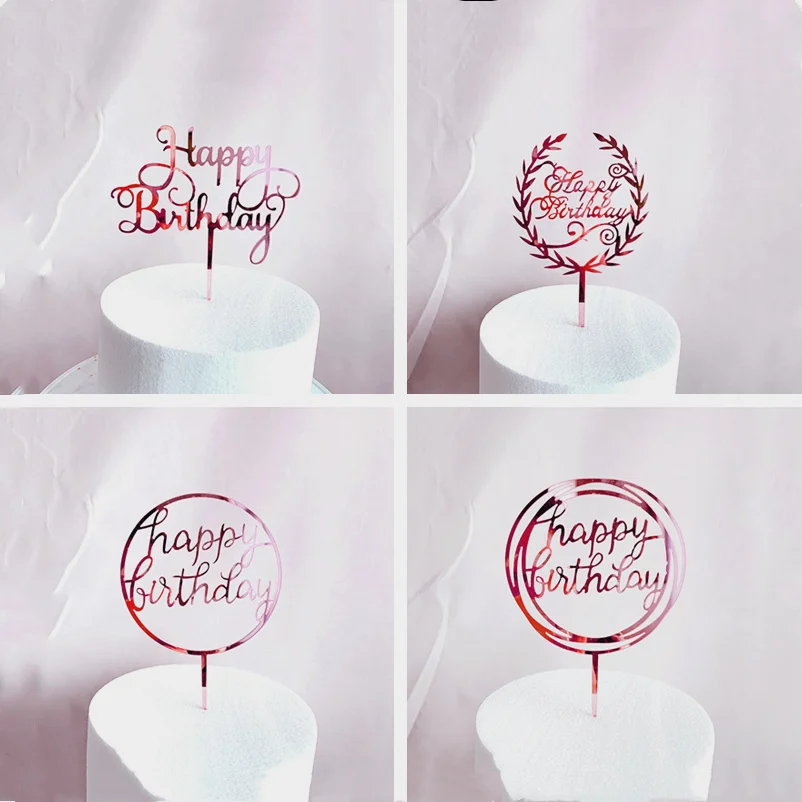 Neuer Happy Birthday Kuchenaufsatz mit Blumenmotiv, Goldener Acryl-Dessert-Dekor für Babyparty-Geschenke – Detail 17