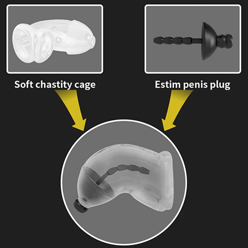 Taser Electric Shock Male Chastity Cage With Urethral Sounding Electro Stimulation Sex Toys Estim Penis Ring/Plug Ball Stretcher