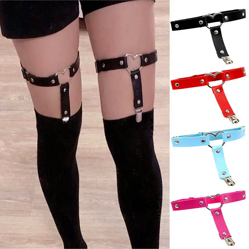 

Punk Sexy Heart Garters Belt PU Leather Elastic Leg Ring Garter Belt Rock for Night Club Popular Women goth body harness