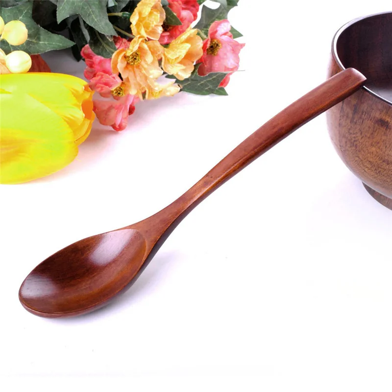 100Pcs/Lot Wooden Spoons Wood Soup Spoons For Eating Mixing Stirring Cooking Long Handle Spoon Japanese Style Kitchen Tableware