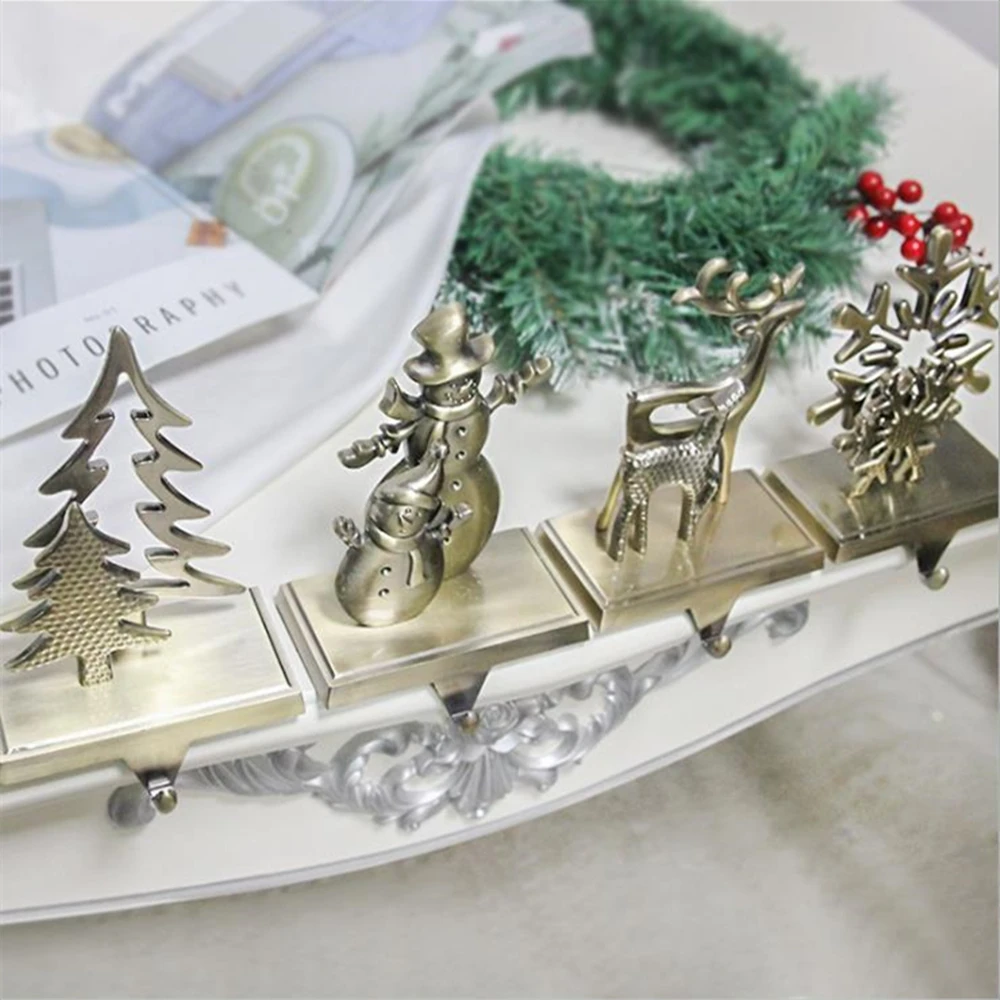 Christmas Decoration Metal Snowflake Snowman Christmas Tree Elk Stocks Hanging Creative Geometric Christmas Stocks Hook