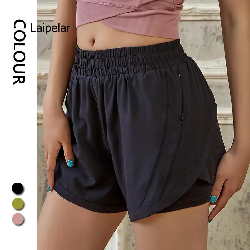 Pantalones cortos deportivos de dos piezas para mujer, Shorts elásticos, de secado rápido, informales, para correr, verano, 2021