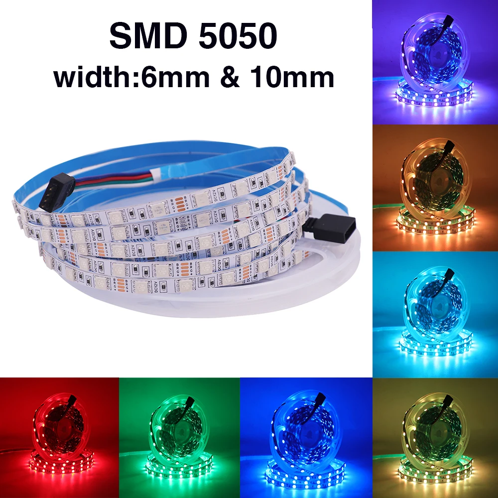 DC 12V 5050 listwy RGB LED 60 leds/m wąska szerokość 6mm 10mm elastyczna wstążka LED listwa oświetleniowa 5 m/partia