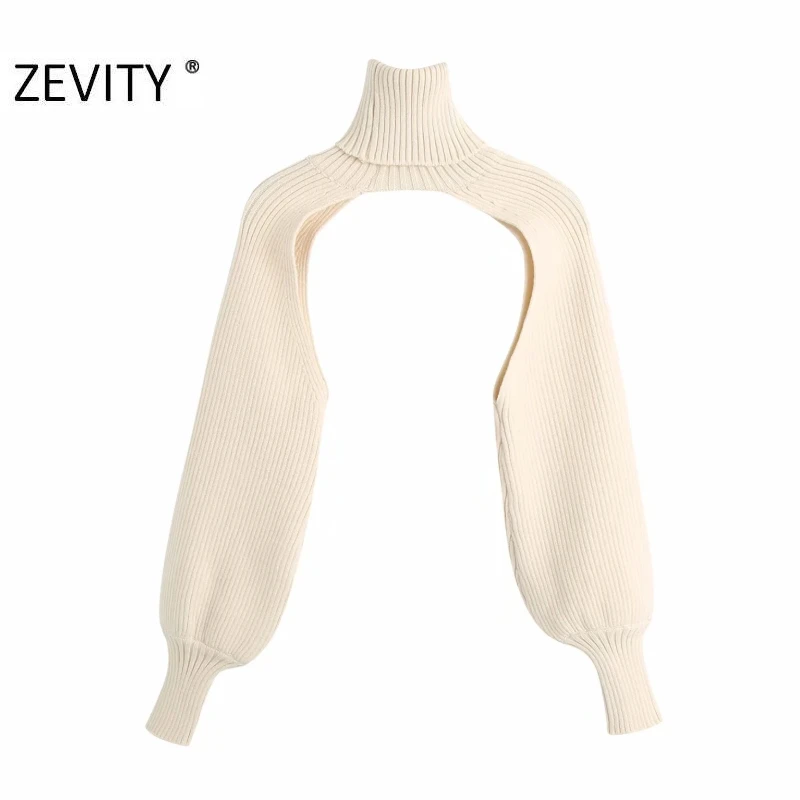 Zevity new women fashion turtleneck collar lantern sleeve knitting sweater female long sleeve casual sweaters chic tops S398