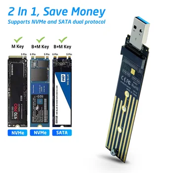 M.2 to USB Adapter Dual Protocol SSD Board M.2 NVME PCIe NGFF SATA M2 Card Support 2230 2242 2260 2280 NVME/SATA M2 SSD RTL9210B