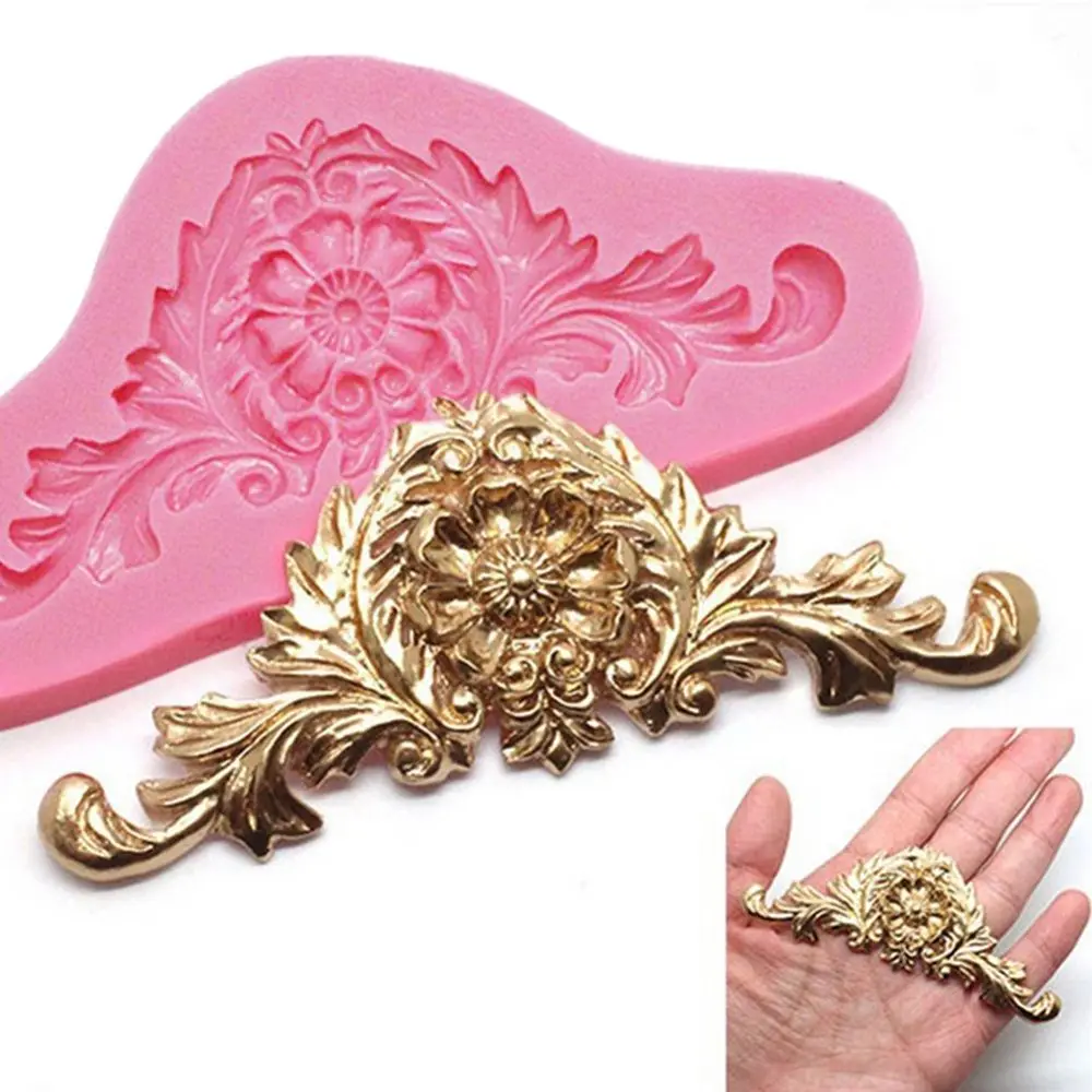 Corona barroca 3D DIY Sugarcraft Fondant Chocolate molde de pastel de silicona herramientas de decoración en relieve Vintage cocina hornear pastelería Decoración