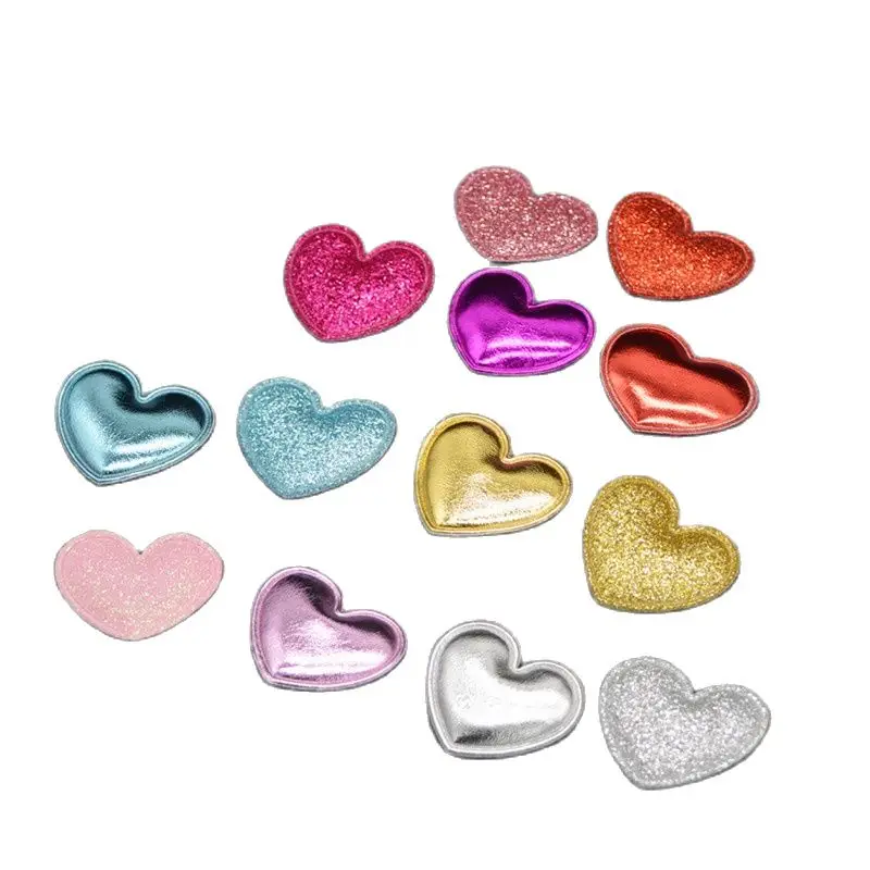 60 pz/lotto 3.4*3cm colori della miscela a forma di cuore patch multicolori Applique imbottita per accessori per capelli per bambini fai da te