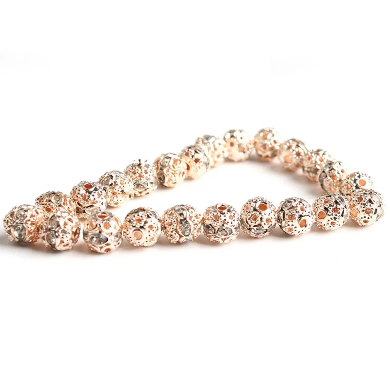 50/100pcs 6mm Metal Rose Gold Black Silver Plated Crystal Rhinestone Ball Spacer Loose Beads For Jewellery Making Diy Bracelet