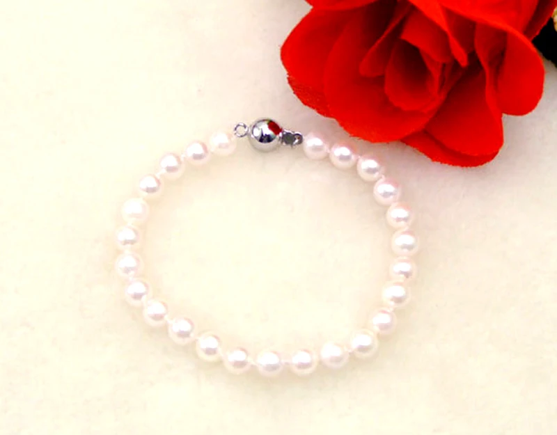 

Qingmos AAA 6-7mm Round Luster Natural Freshwater White Pearl Bracelet for Women with 8mm Sterling Silver S925 Jewelry Clasp