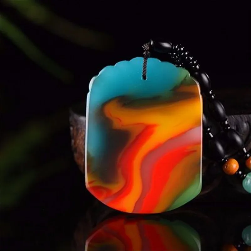 Natural Colorful Jade Plane Brand Pendant Men and Women All-match Sweater Chain Pendant Jewelry