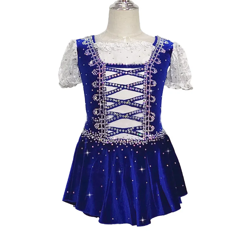 

Custom Made Girl Royal Blue Diamond Ice Skating Dress Giselle Ballerina Dance Skating Costumes For Competition