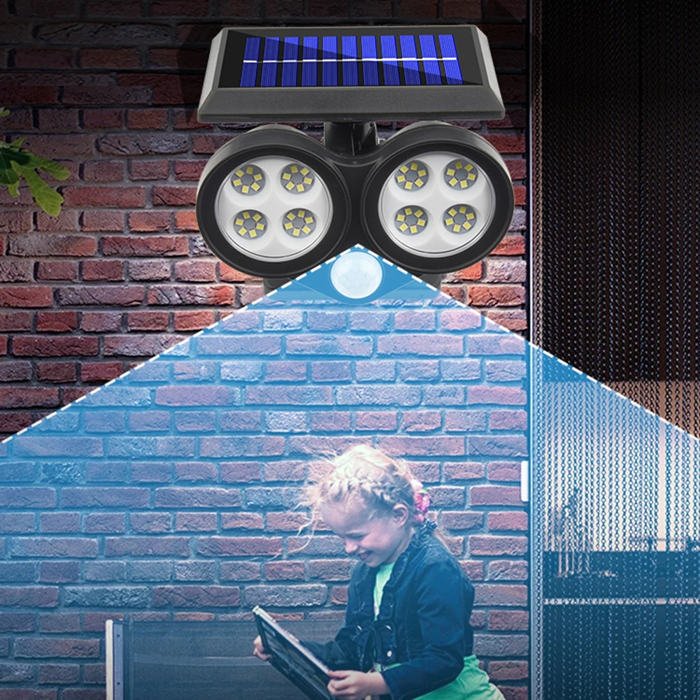 Solar Lights Outdoor 48 LED Wall Lamp with Adjustable Heads Security LED Flood Light IP65 Waterproof 3 Modes