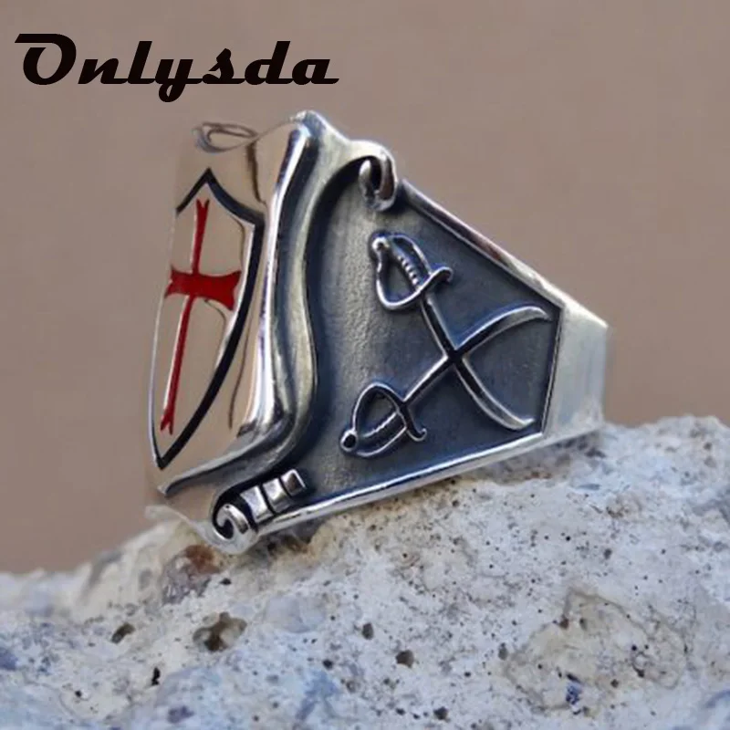 Onlysda Knights Templar Ring from Stainless Steel with Red Cross Ring For Man Punk Rock Jewelry Freeshipping Party Gift OSR750