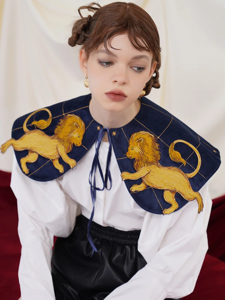 Patron Saint Leo Velvet Embroidery Accessories, Detachable Collars, Exclusive Venice Patron, Four Seasons, Women