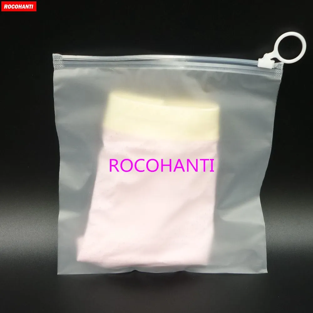 200pcs Customized Clear Frosted Plastic Zipper Bag with White Ziplock Ring, Underwear Socks, Kids Clothing Gift Packing