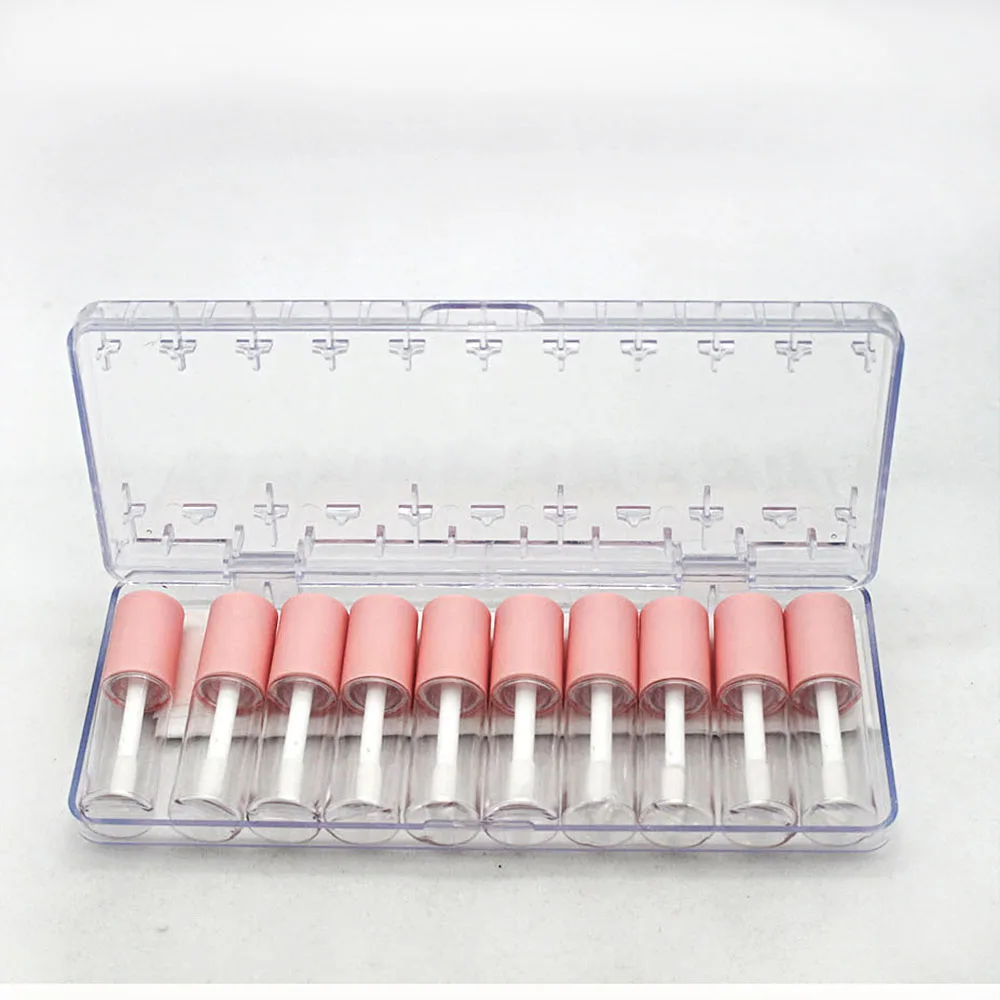 10pcs 4ml lip gloss empty plastic tubes Exquisite mini clear lipgloss packaging container with pink matte lid