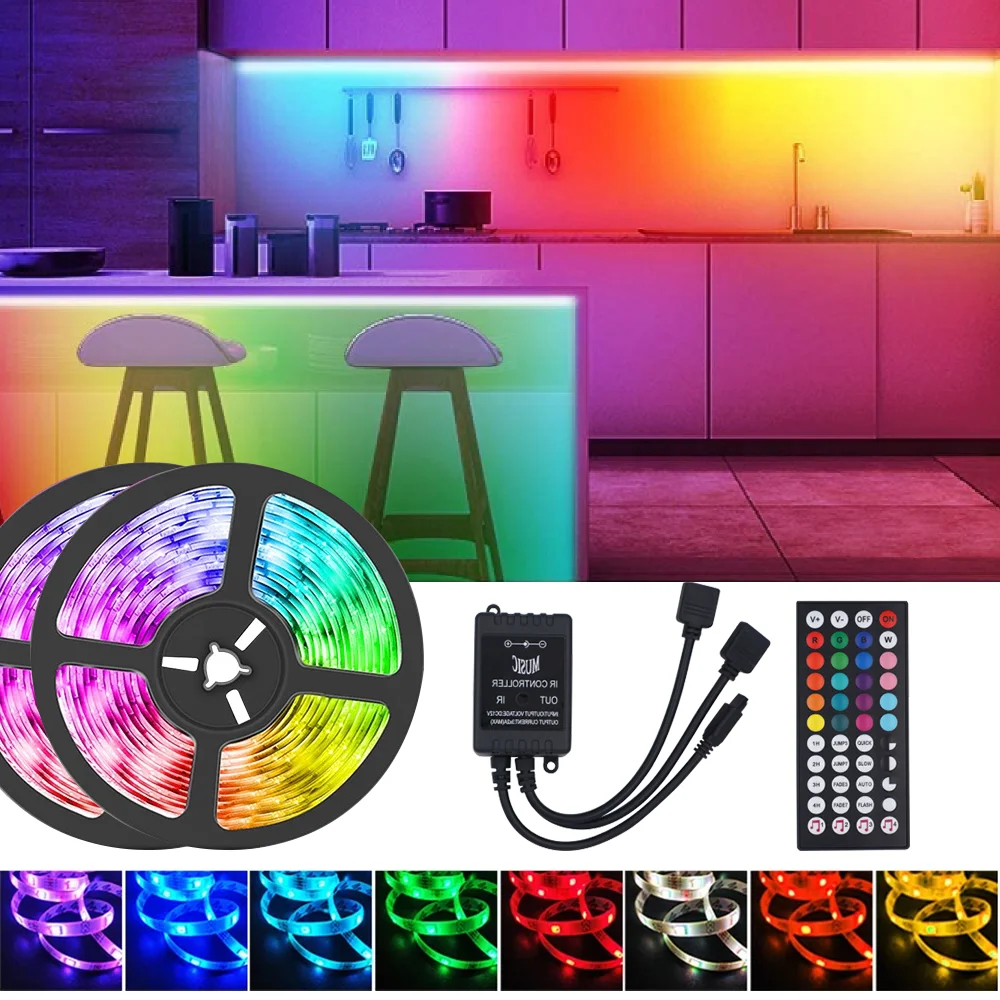 

Tape 20M 12V LED Strip RGB 5050 Lights 44 Keys Music Sync LED Lights for Room