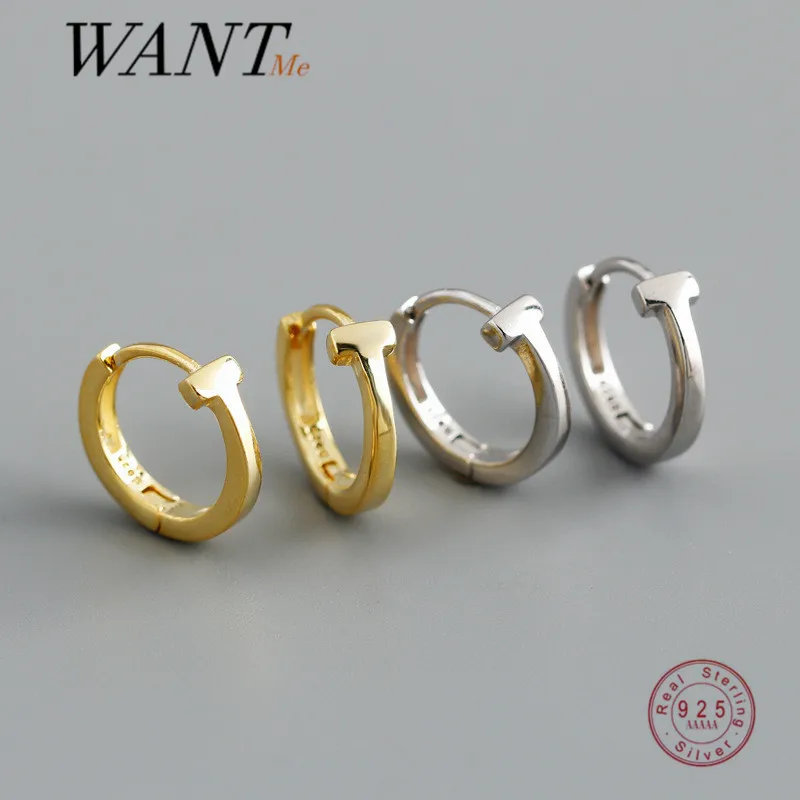 WANTME 925 Sterling Silver Fashion Korean Minimalist Letter T Hugging Earrings for Women Men Punk Rock Ear Nose Ring Jewelry